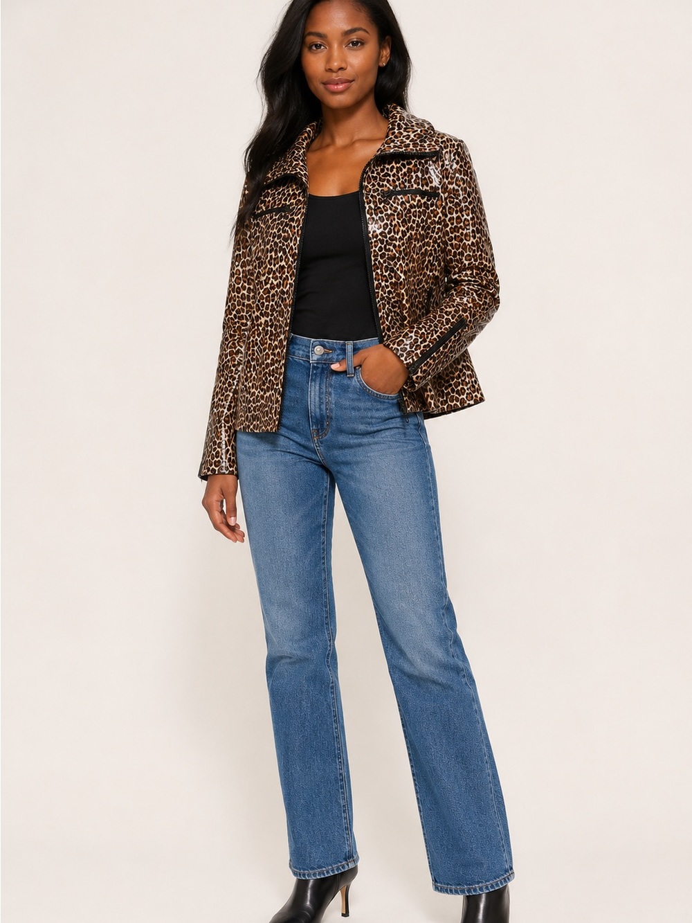 & Other Stories Leopard-Print Jean Jacket in Brown